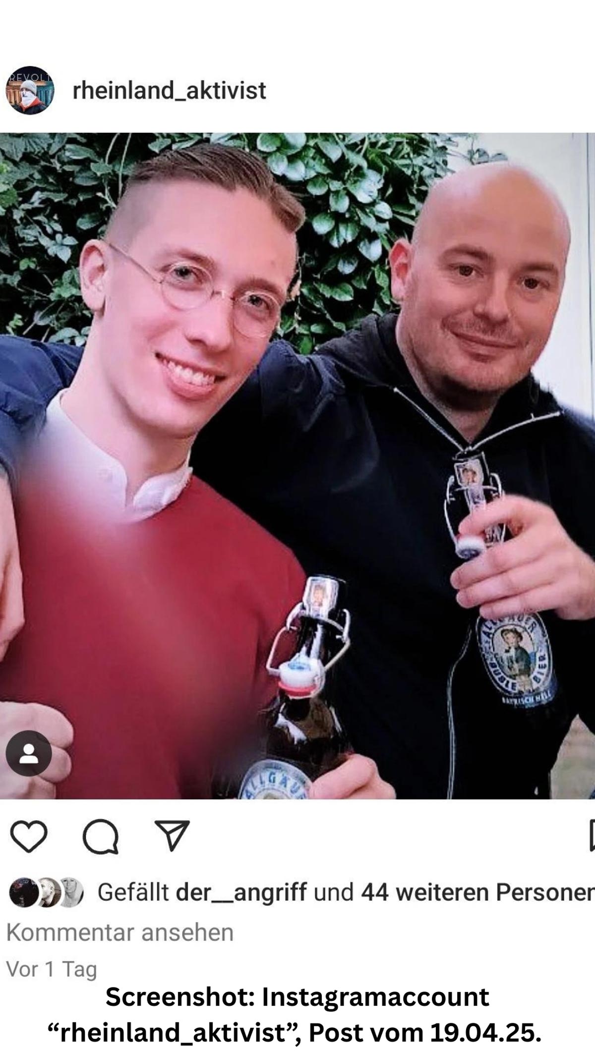 Klöckner und Thiele. Das burschenschaftliche Couleurband, welches Thiele trägt, ist unkenntlich gemacht.