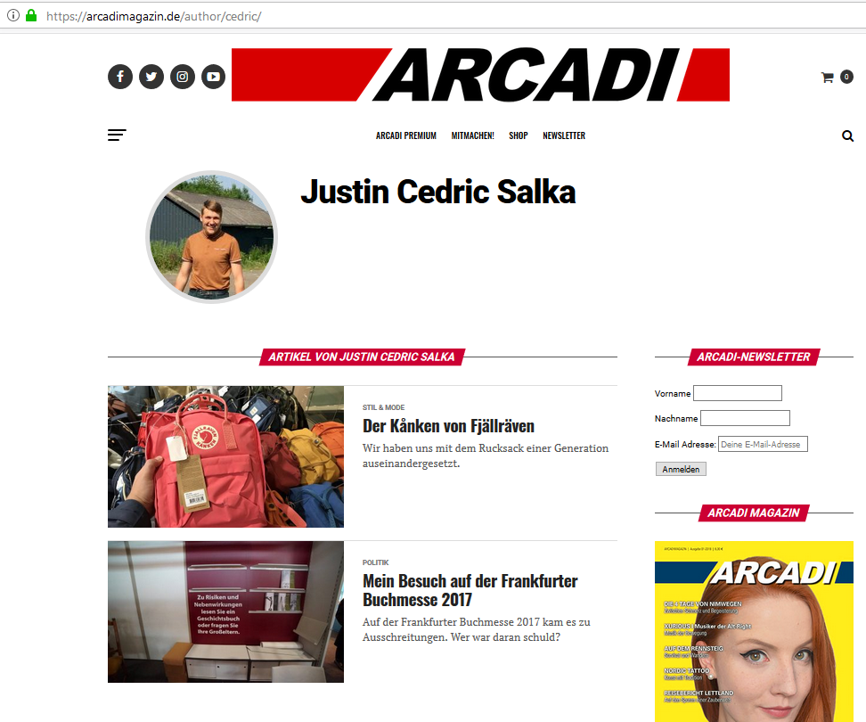 Justin Cedric Salka, AfD Westerwald, Autorenseite beim Arcadi Magazin